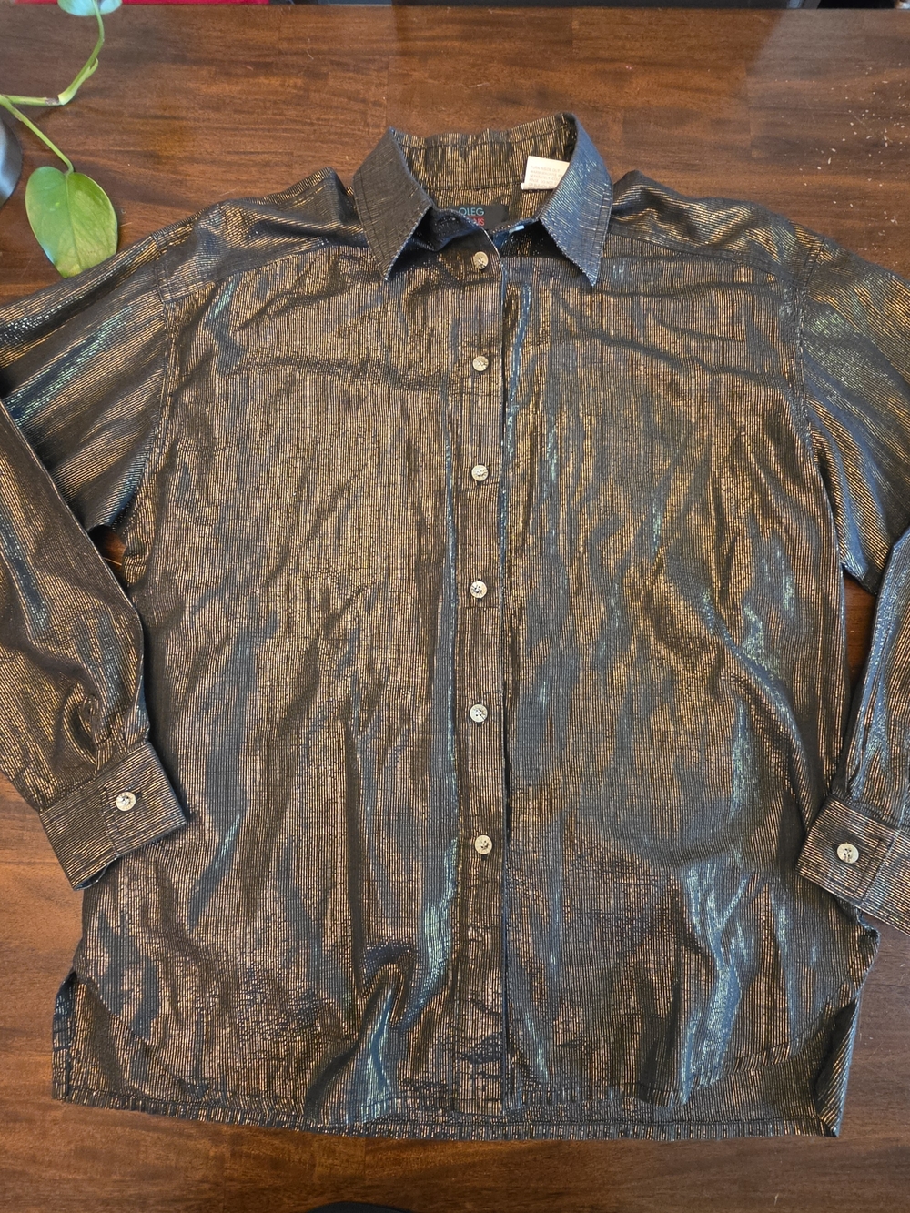 Vintage Oleg Jeans Shimmery Metallic Button-Down Top